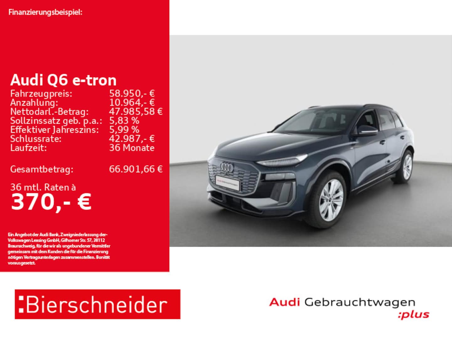 Bild über Audi Q6 SUV e-tron S line business e-tron performance 225 kW - für weitere Informationen kontaktieren Sie den Audi Partner