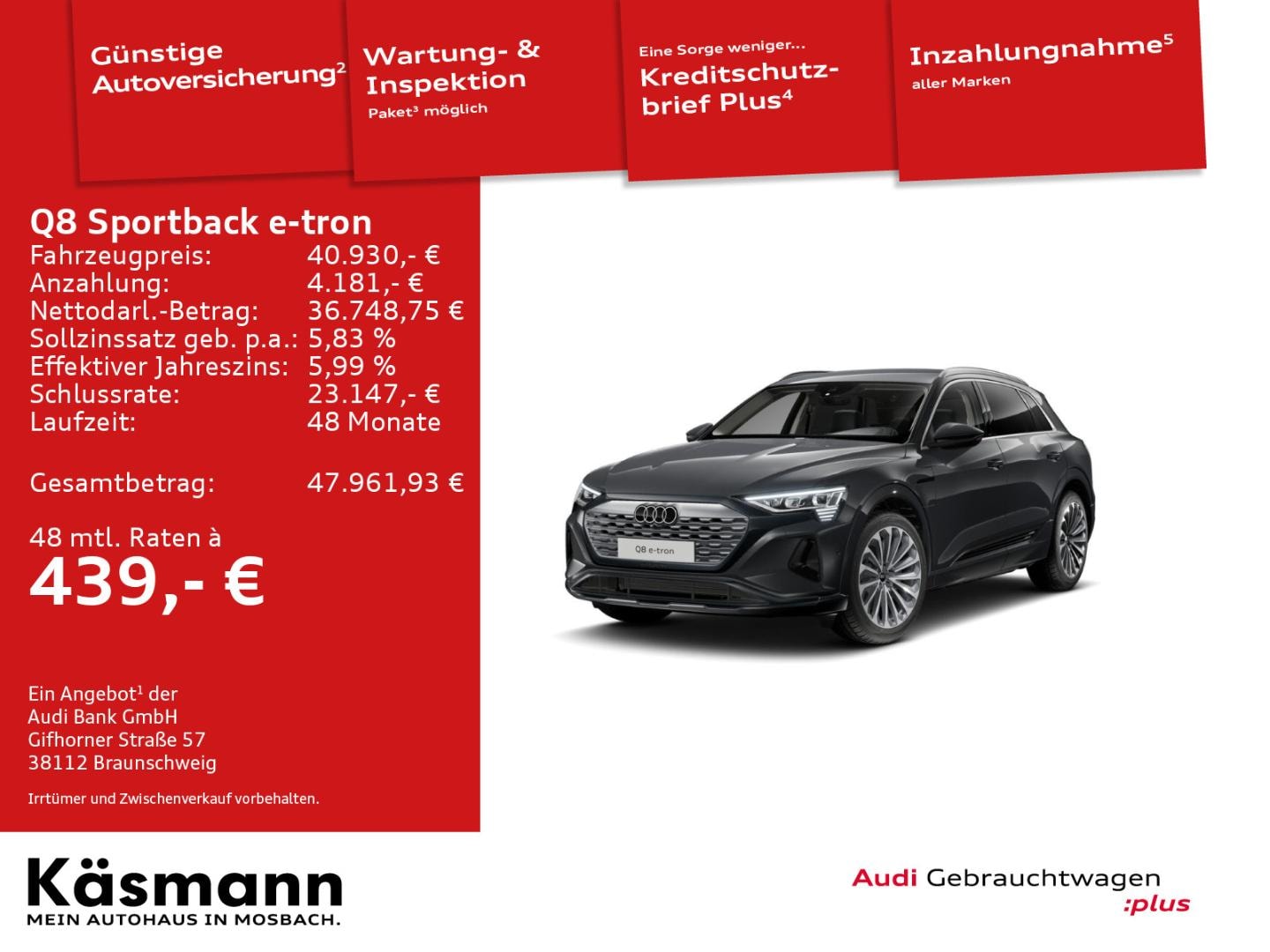 Bild über Audi Q8 e-tron advanced 50 e-tron quattro - für weitere Informationen kontaktieren Sie den Audi Partner