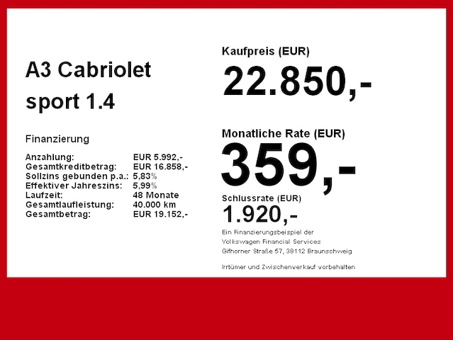 Audi A3 Cabriolet Sport 1.4 TFSI 6-Gang -  - Joinsteer - #3
