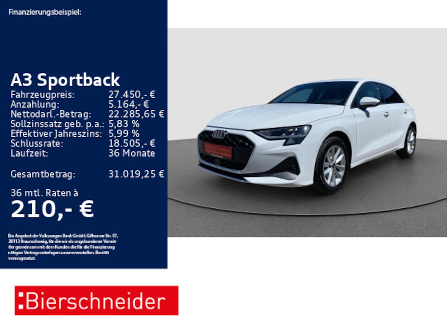 Bild über Audi A3 Sportback 30 TFSI S tronic - für weitere Informationen kontaktieren Sie den Audi Partner