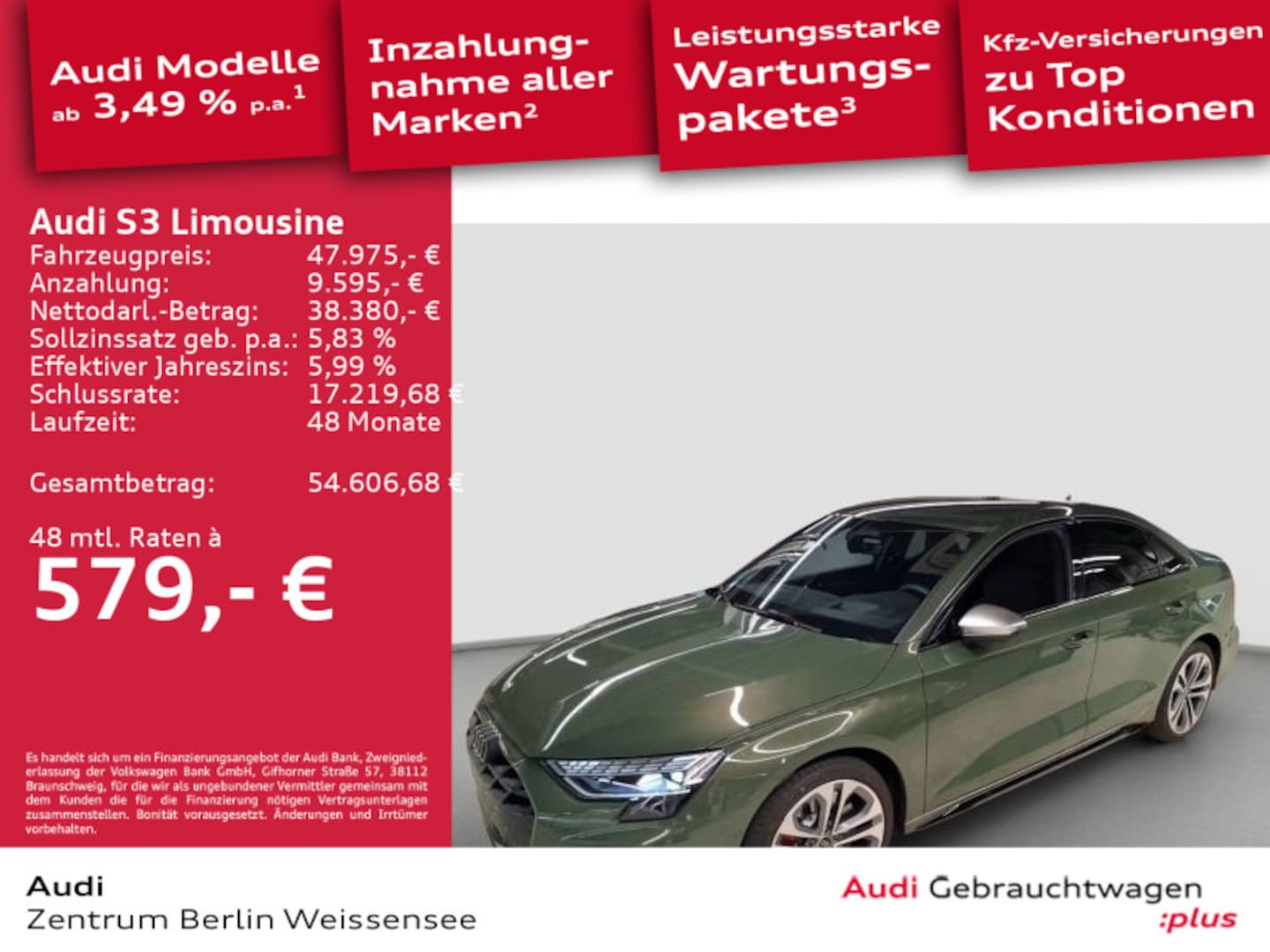 Bild über Audi S3 Limousine TFSI quattro S tronic - für weitere Informationen kontaktieren Sie den Audi Partner