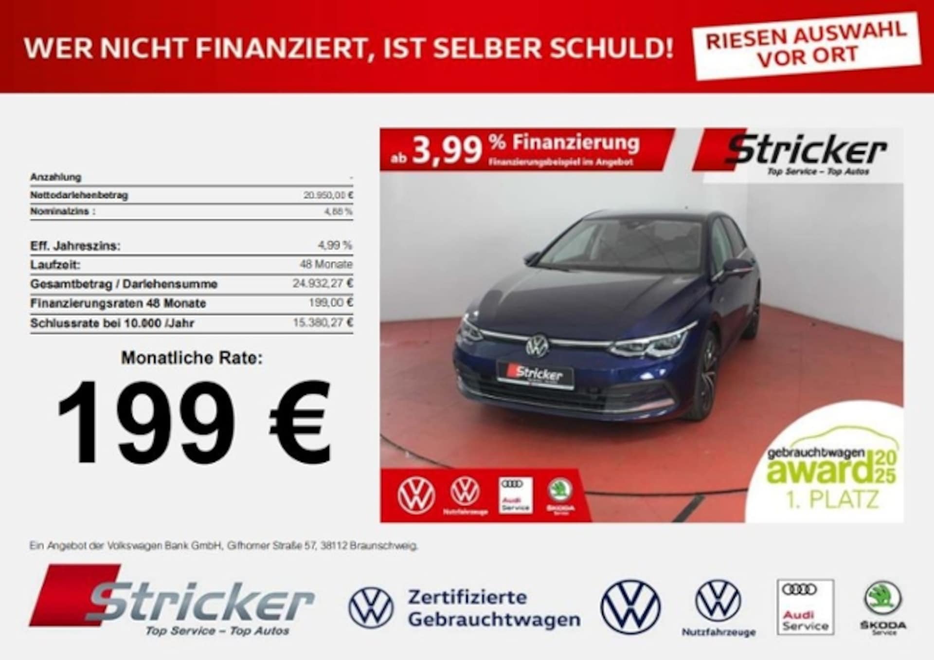 Volkswagen Golf 2024 — 1.5 eTSI DSG 199.- ohne Anzahlung Kamera Travel Assist