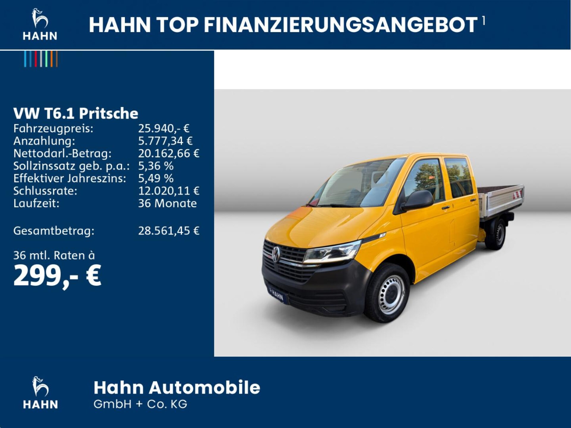 Volkswagen T6.1 Transporter Pritschenwagen Doppelkabine
